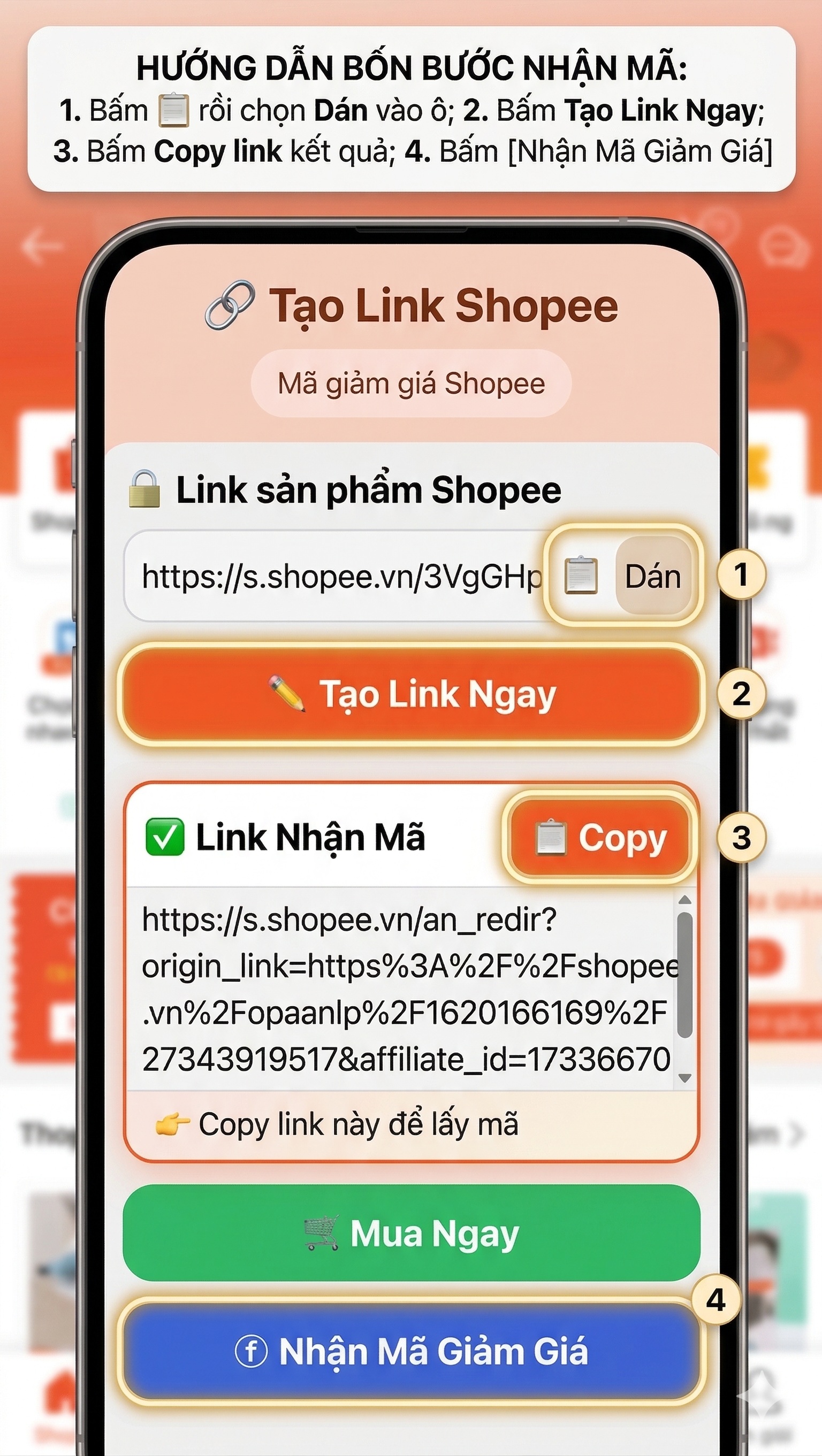 Bước 2 dán link vào web và tạo link