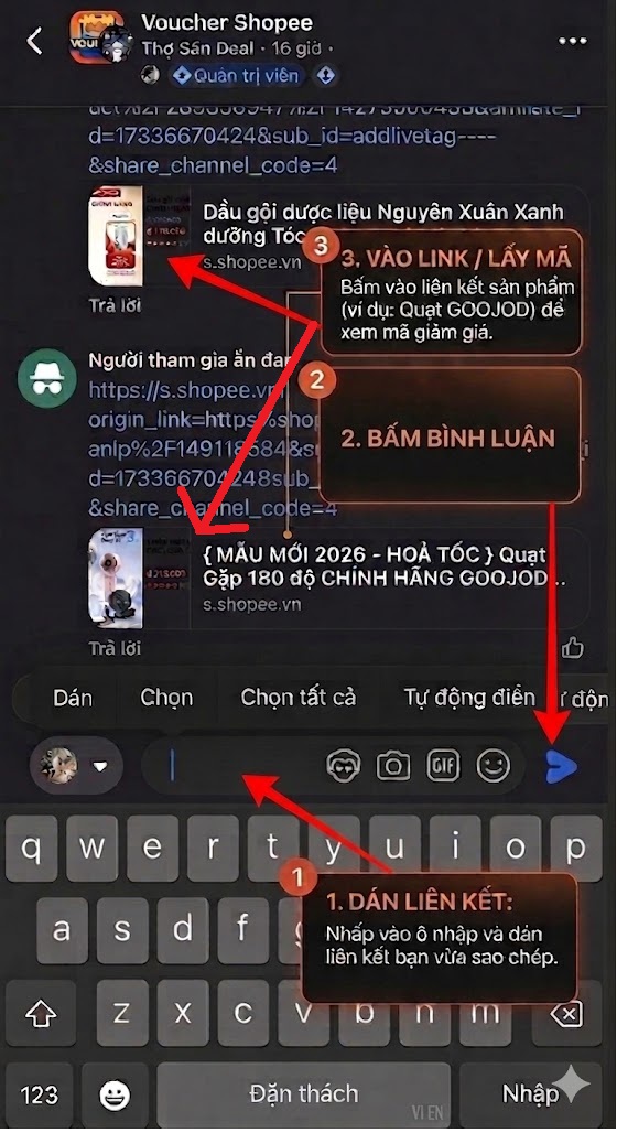 Bước 3 dán link vào bình luận Facebook rồi mở link